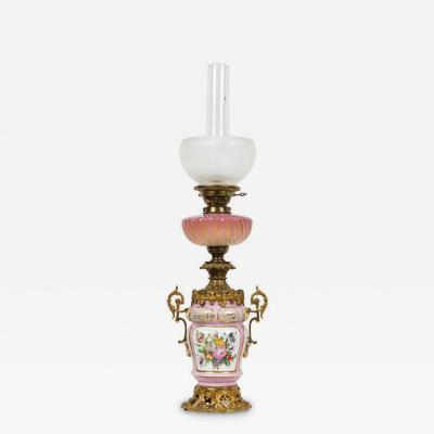 Pair of French Victorian Pink Sevres Porcelain Oil Lamps