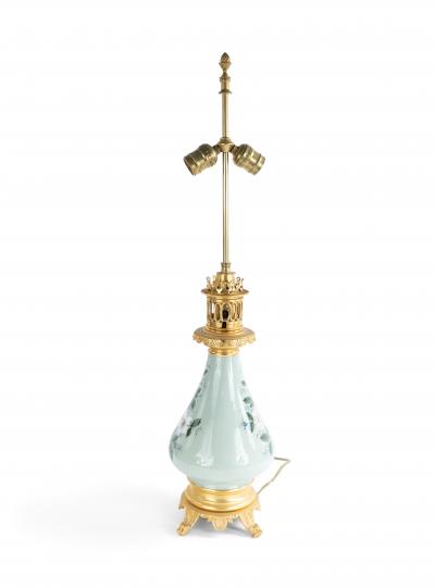 Pair of French Victorian Porcelain Celadon Table Lamps