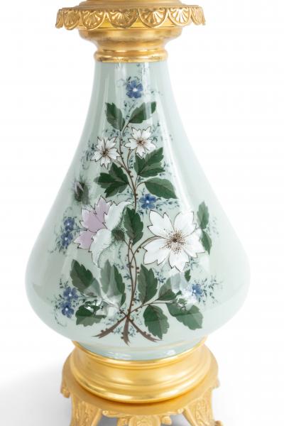 Pair of French Victorian Porcelain Celadon Table Lamps