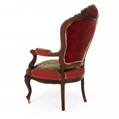Pair of French Victorian Red Floral Arm Chairs