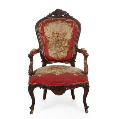 Pair of French Victorian Red Floral Armchairs