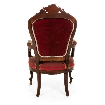 Pair of French Victorian Red Floral Armchairs
