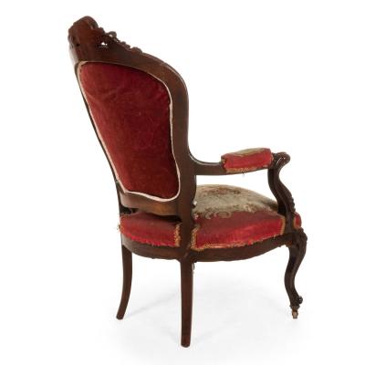 Pair of French Victorian Red Floral Armchairs