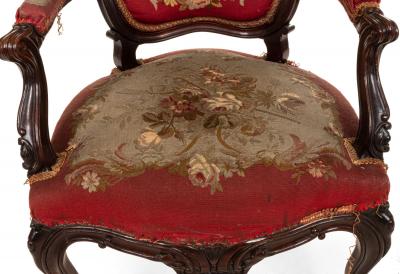 Pair of French Victorian Red Floral Armchairs