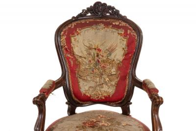 Pair of French Victorian Red Floral Armchairs