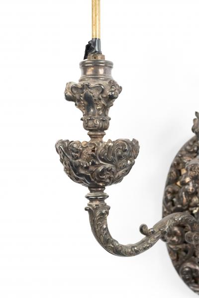 Pair of French Victorian Silver Plate Filigree Wall Sconces