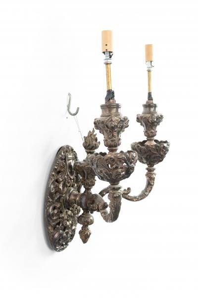 Pair of French Victorian Silver Plate Filigree Wall Sconces