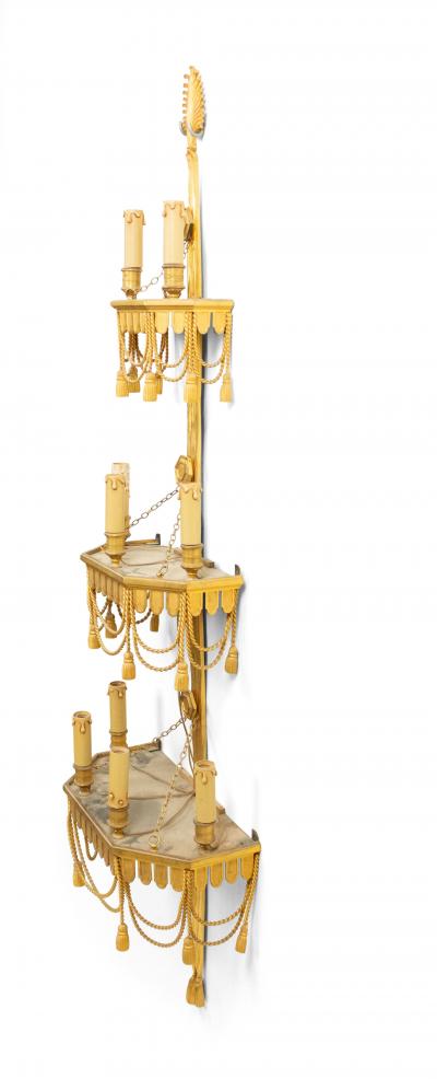 Pair of French Victorian Style Bronze Dore 3 Tier Wall Sconces