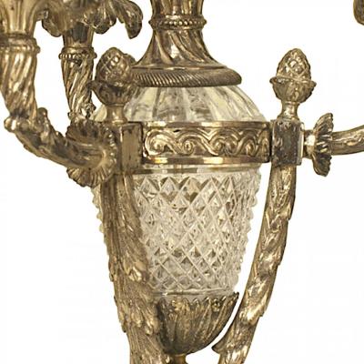 Pair of French Victorian Style Bronze and Glass Candelabras