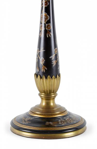 Pair of French Victorian Style Bronze and Hand Painted Floral Patterned Wood Can