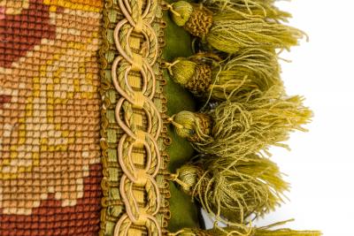 Pair of French Victorian Style Pink Floral and Green Tapestry Throw Pillows