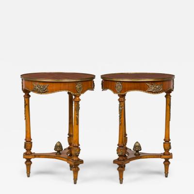 Pair of French Victorian Style Wooden Circular End Side Tables