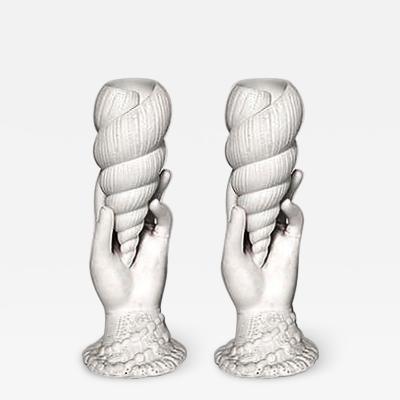 Pair of French Victorian White Parian Porcelain Hand Vases