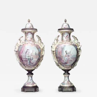 Pair of French Victorian Yellow Sevres Porcelain Vases