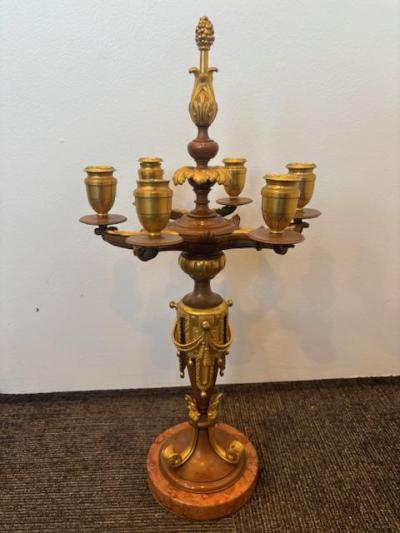 Pair of French Victorian brown and gilt bronze 6 arm candelabra