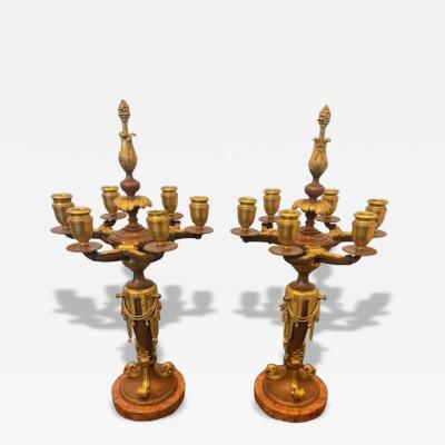 Pair of French Victorian brown and gilt bronze 6 arm candelabra