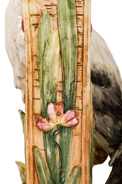 Pair of French Victorian tall heron design Majolica porcelain vases