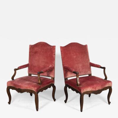 Pair of French Walnut 18th Century Elbow Chairs