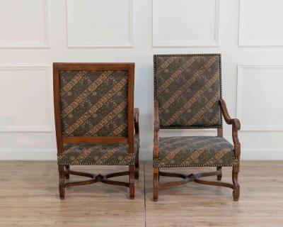 Pair of French Walnut Armchairs with X Form Crossbars Circa 1900