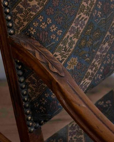 Pair of French Walnut Armchairs with X Form Crossbars Circa 1900