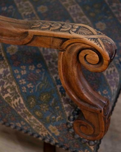 Pair of French Walnut Armchairs with X Form Crossbars Circa 1900