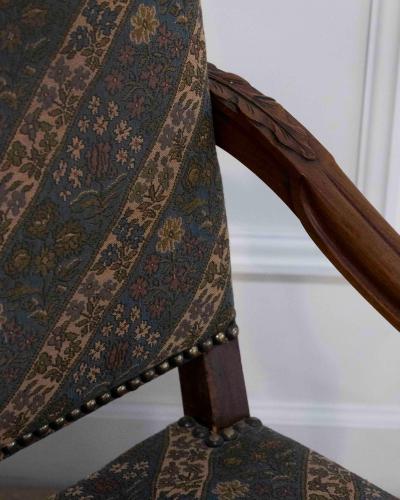 Pair of French Walnut Armchairs with X Form Crossbars Circa 1900