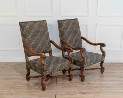 Pair of French Walnut Armchairs with X Form Crossbars Circa 1900