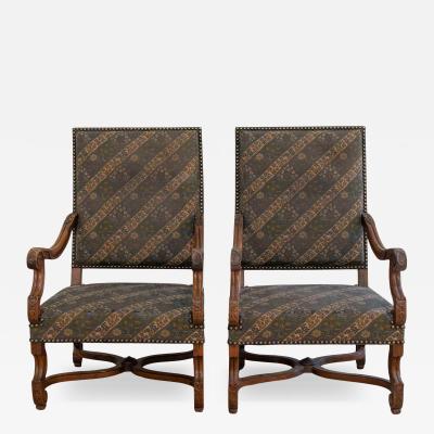 Pair of French Walnut Armchairs with X Form Crossbars Circa 1900