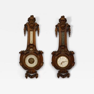 Pair of French Walnut Clocks Barometers