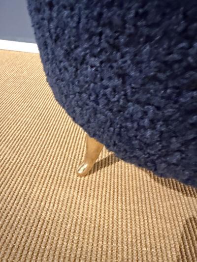 Pair of French Wool Boucle Pouf Dining Stools