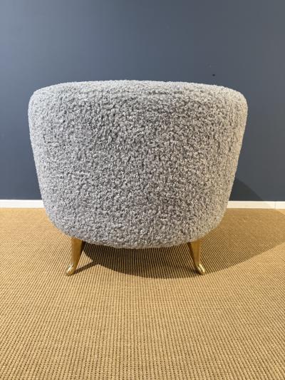 Pair of French Wool Boucle Pouf Dining Stools