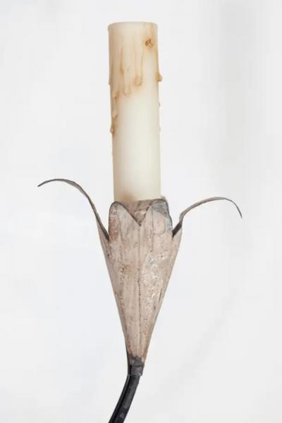 Pair of French Wrought Iron and Tole Floral Five Light Sconces circa 1940