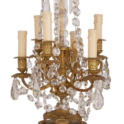 Pair of French antique ormolu and cut glass candelabra