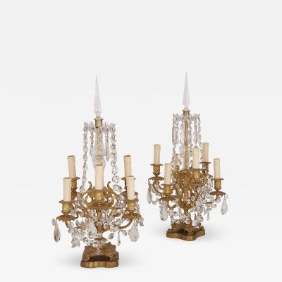 Pair of French antique ormolu and cut glass candelabra