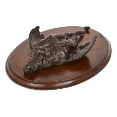 Pair of French bronze Animalier sculptures of game birds
