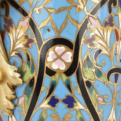 Pair of French champlev enamel and gilt bronze vases
