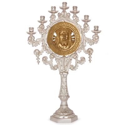 Pair of French gilt and silvered bronze candelabra depicting Jesus and Madonna