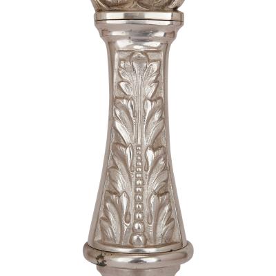 Pair of French gilt and silvered bronze candelabra depicting Jesus and Madonna