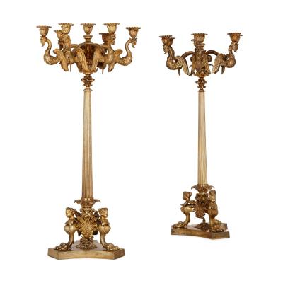Pair of French gilt bronze table candelabra