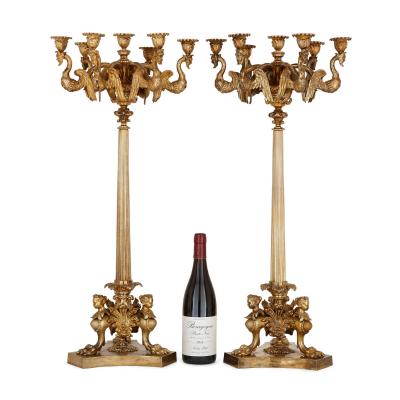 Pair of French gilt bronze table candelabra