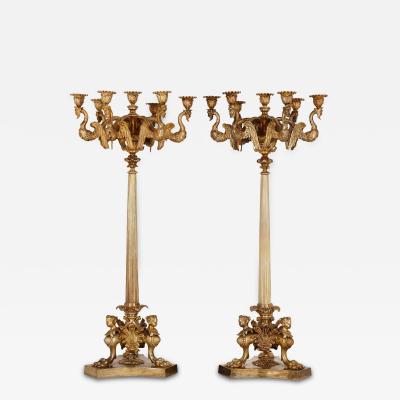 Pair of French gilt bronze table candelabra
