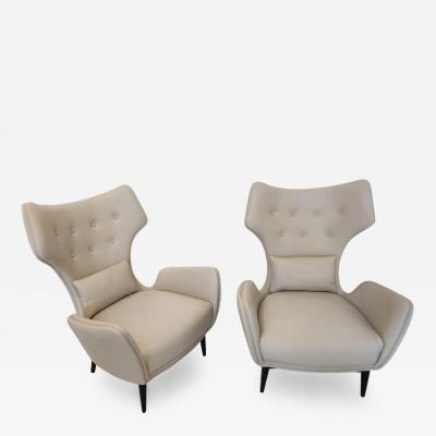 Pair of French greige Leather Armchairs
