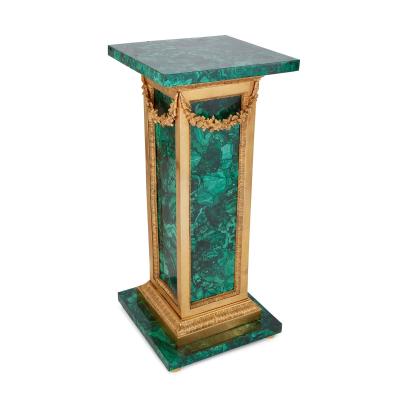 Pair of French malachite and ormolu pedestals