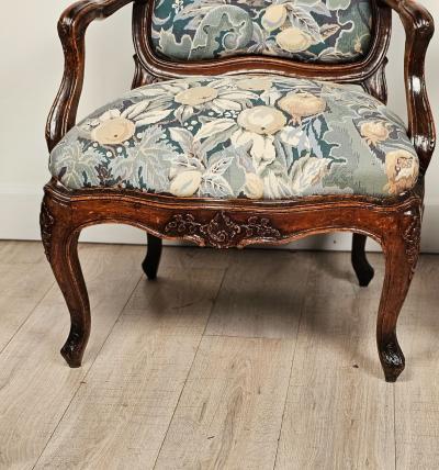 Pair of French or Italian Louis XIV Walnut Large Armchairs mid 18th century