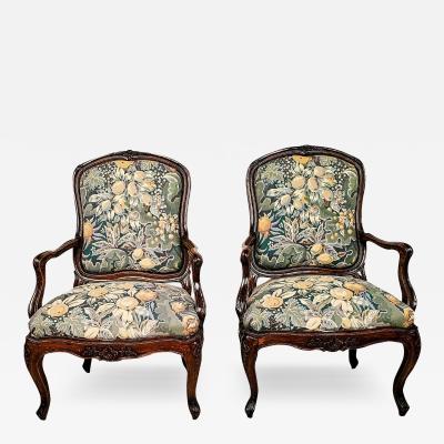 Pair of French or Italian Louis XIV Walnut Large Armchairs mid 18th century