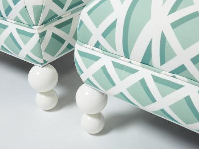 Pair of French vintage outdoor ottomans poufs reupholstered 1970s