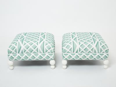 Pair of French vintage outdoor ottomans poufs reupholstered 1970s