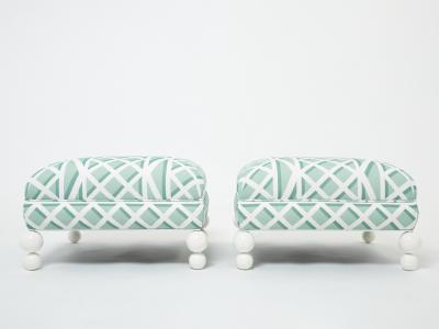 Pair of French vintage outdoor ottomans poufs reupholstered 1970s