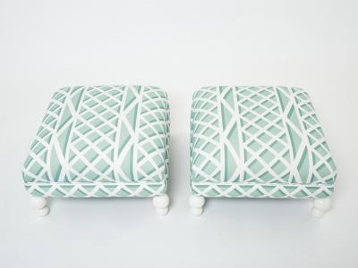 Pair of French vintage outdoor ottomans poufs reupholstered 1970s
