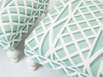 Pair of French vintage outdoor ottomans poufs reupholstered 1970s